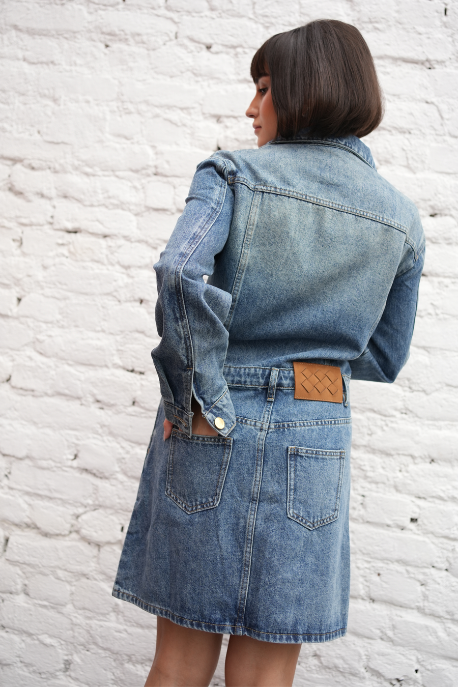 Vintage Gold-Button Denim Dress