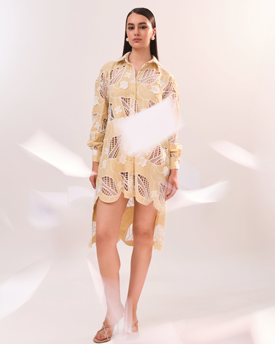 AMOR FLORAL SHIRT DRESS - YELLOW