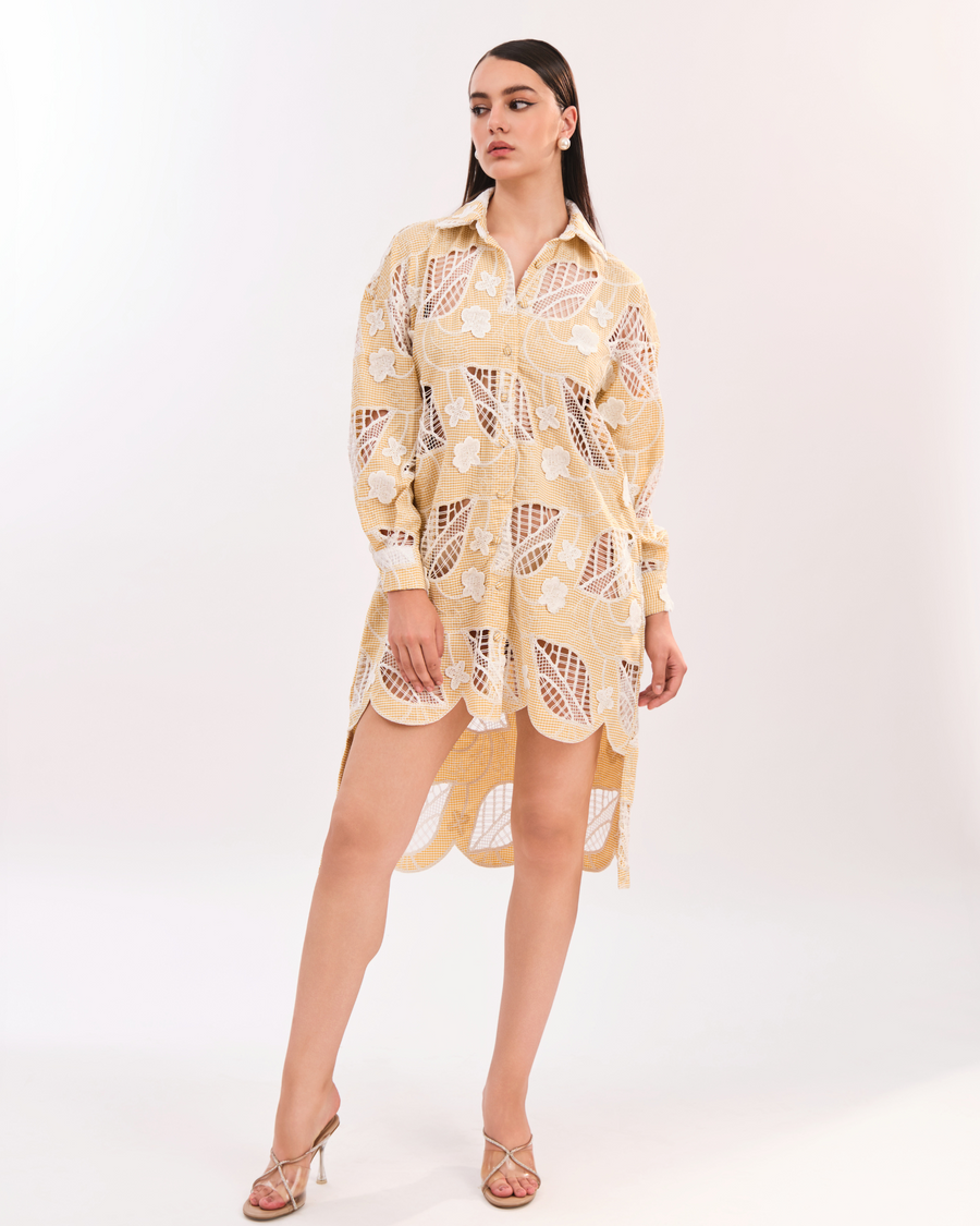 AMOR FLORAL SHIRT DRESS - YELLOW