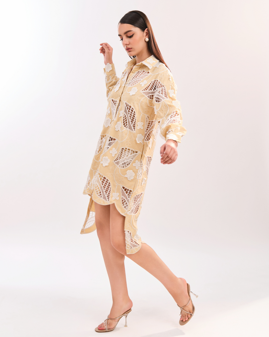AMOR FLORAL SHIRT DRESS - YELLOW