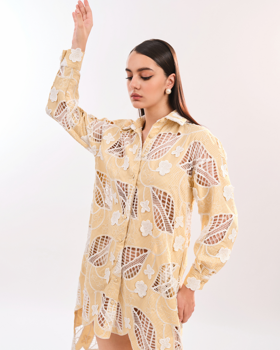 AMOR FLORAL SHIRT DRESS - YELLOW
