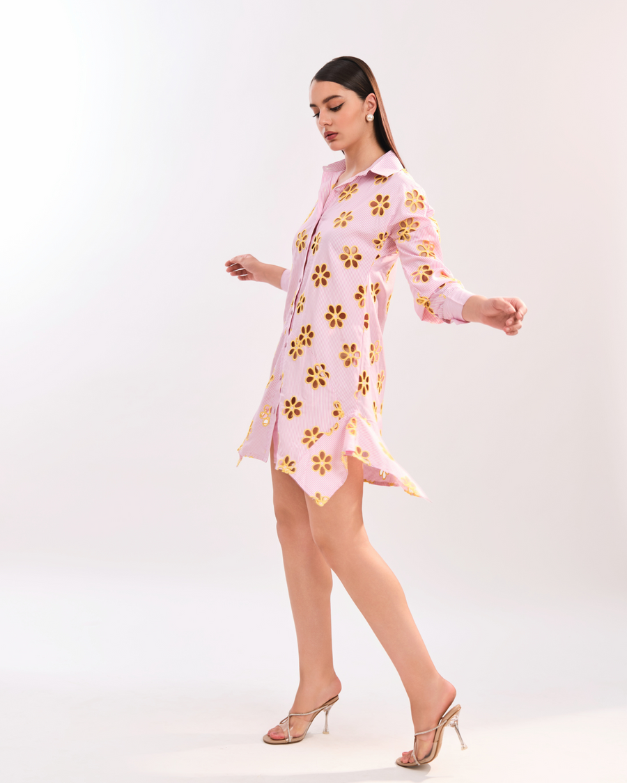 SOL FLOWER CUT DRESS - PINK