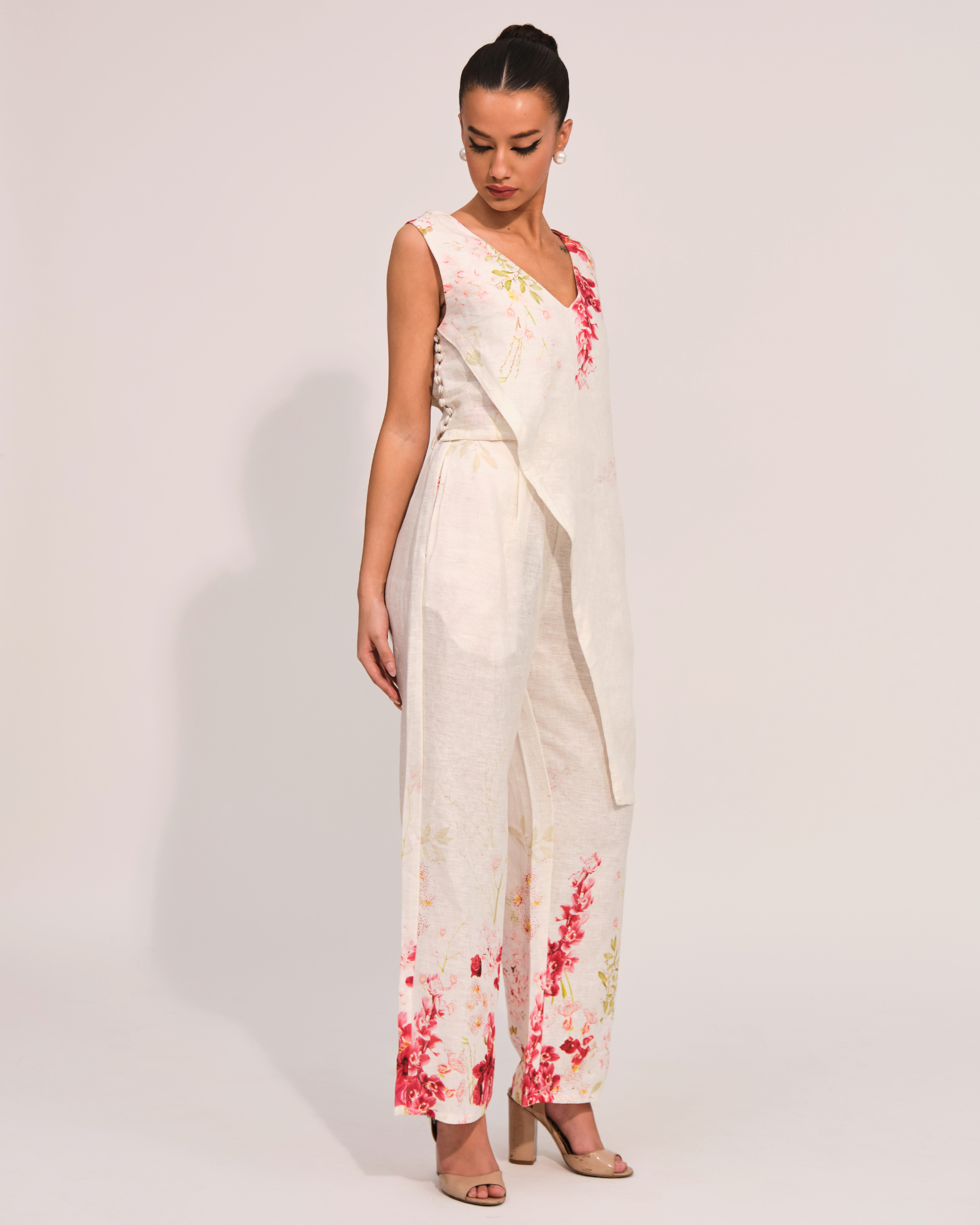 Ivory Bloom Asymmetric Top & Pants Set