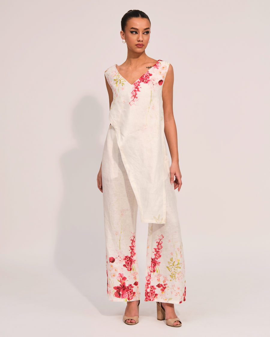 Ivory Bloom Asymmetric Top & Pants Set