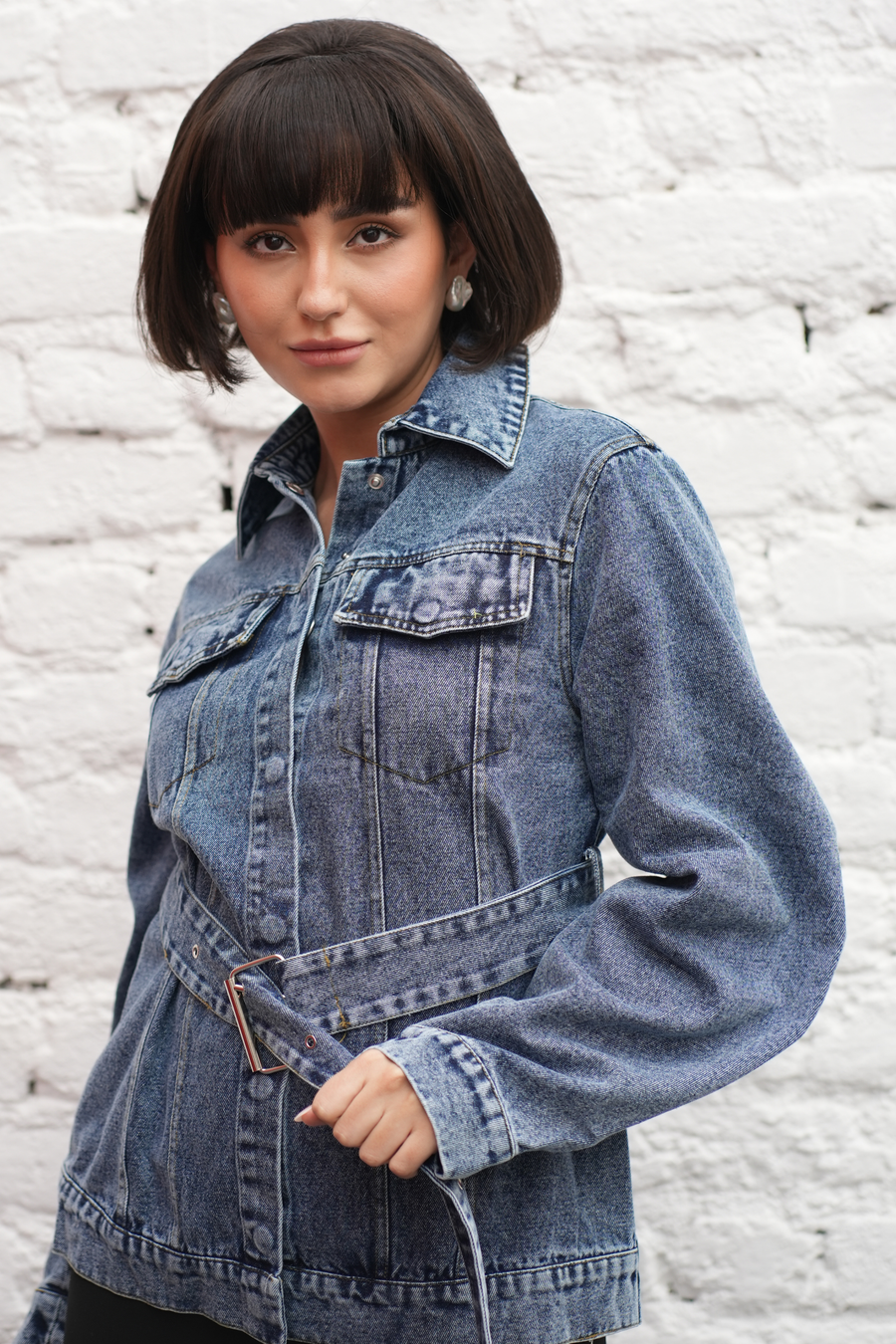 Azure Belted Denim Jacket