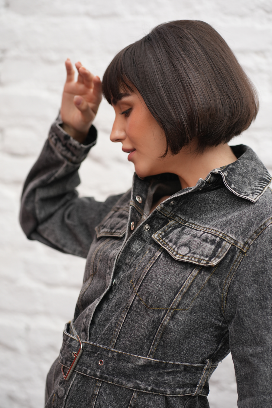 Charcoal Belted Denim Jacket