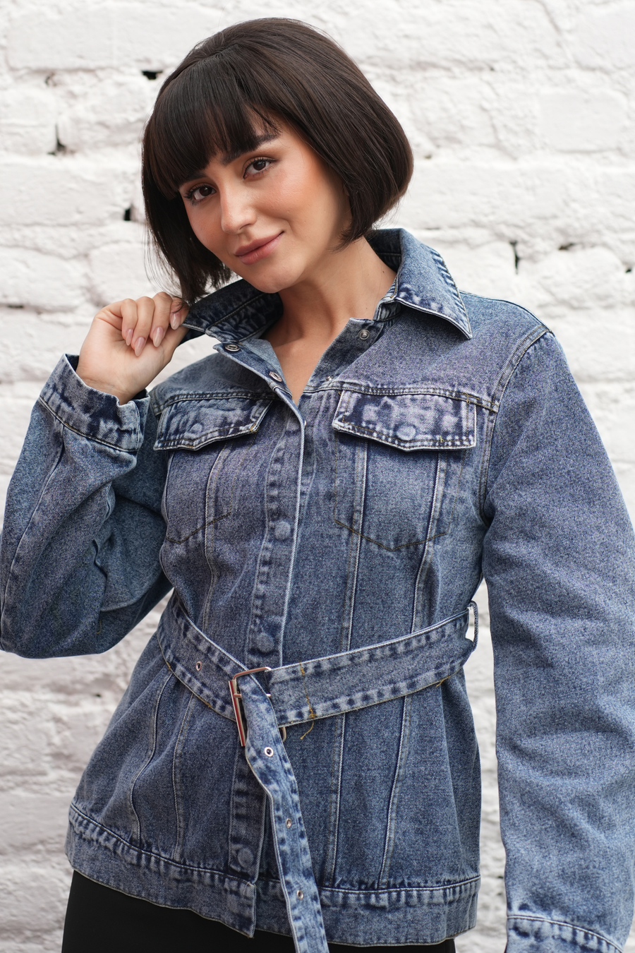 Azure Belted Denim Jacket