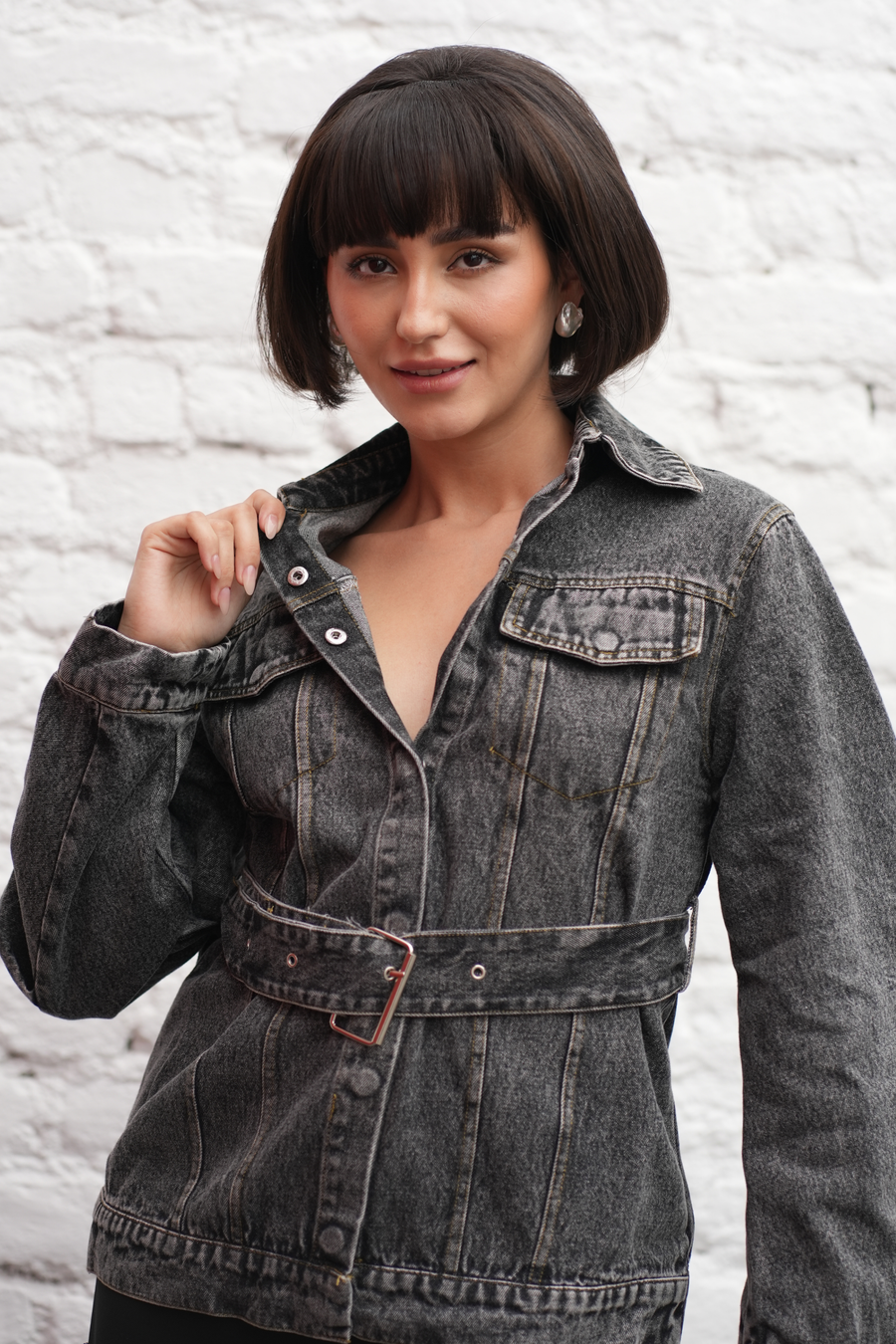 Charcoal Belted Denim Jacket