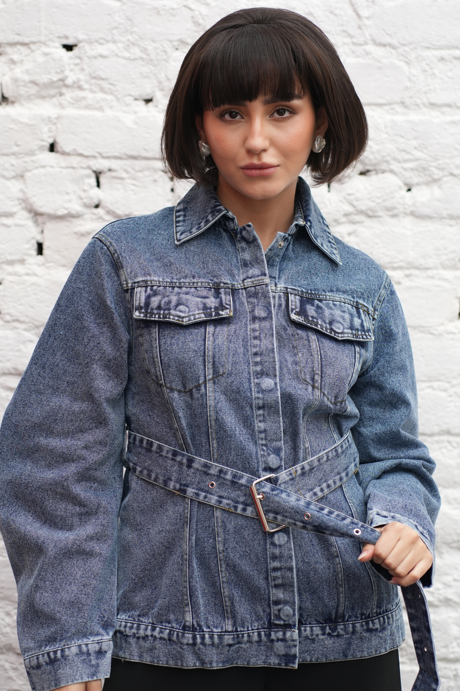 Azure Belted Denim Jacket