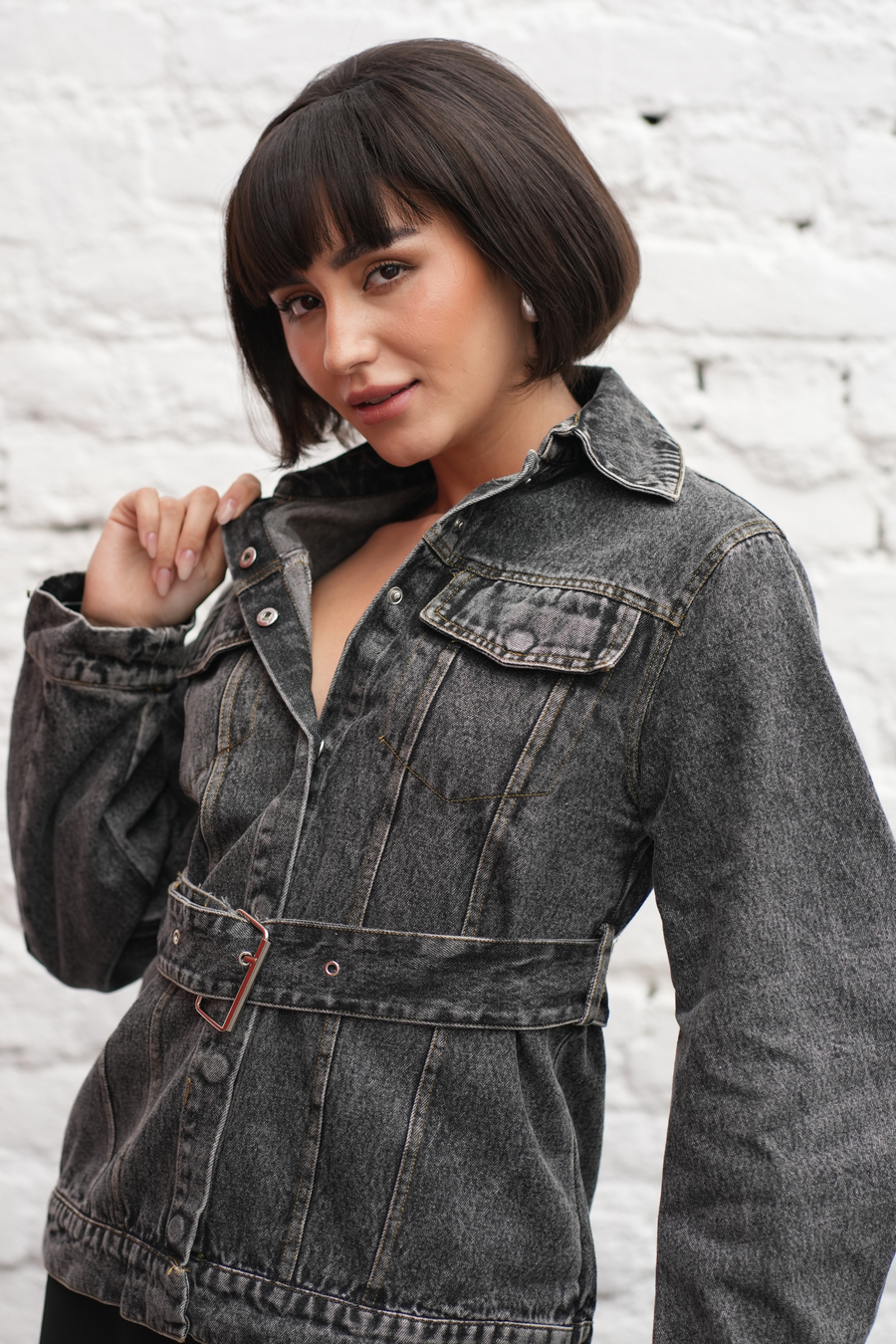 Charcoal Belted Denim Jacket