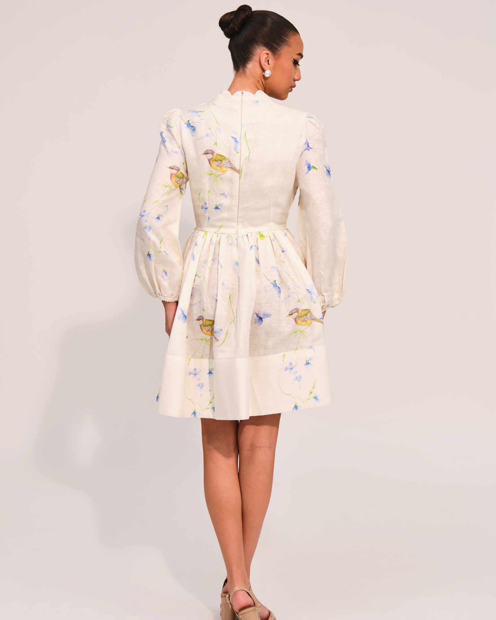 Birdsong Scallop-Cut Linen Dress