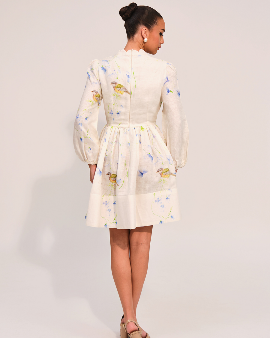 Birdsong Scallop-Cut Linen Dress
