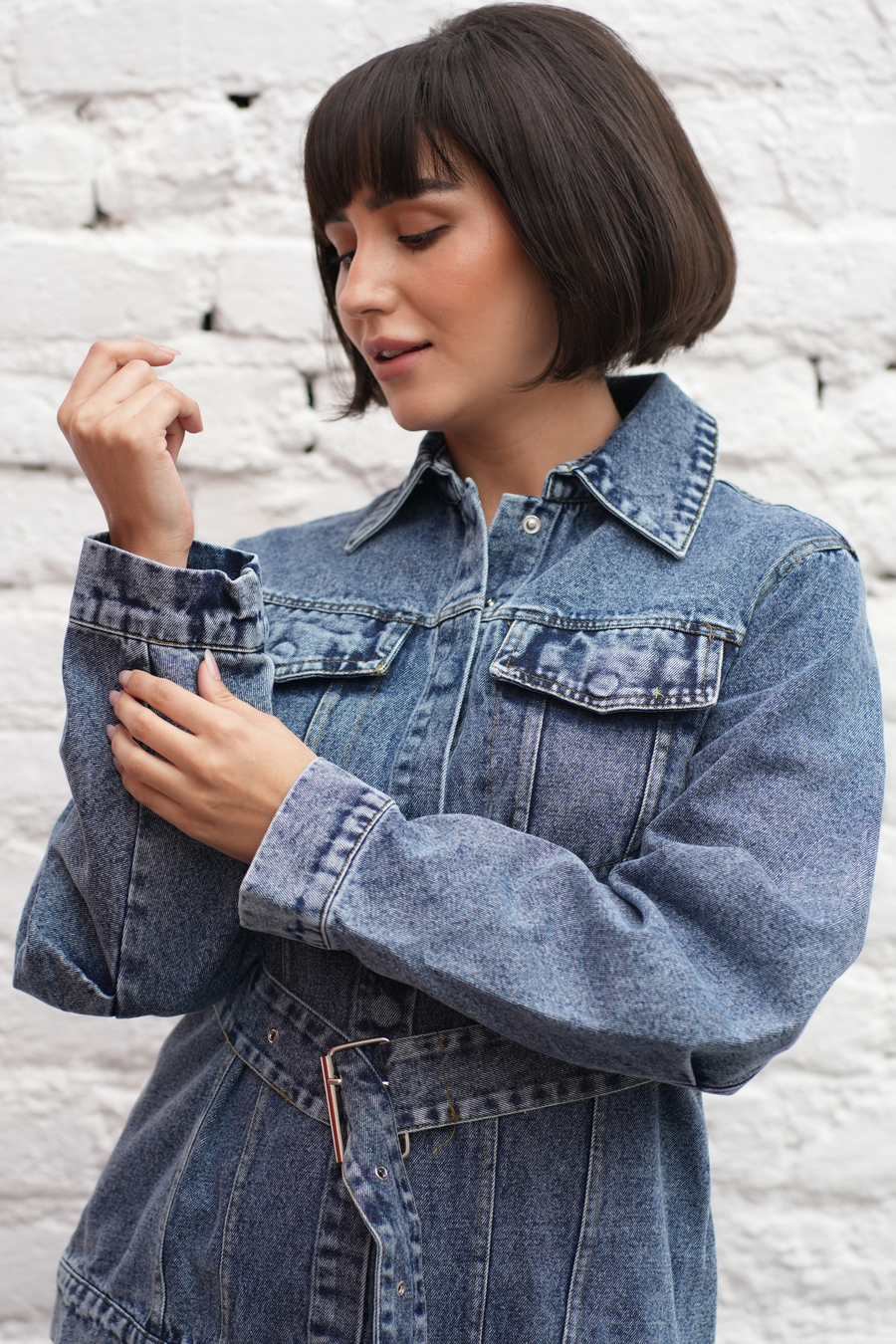 Azure Belted Denim Jacket