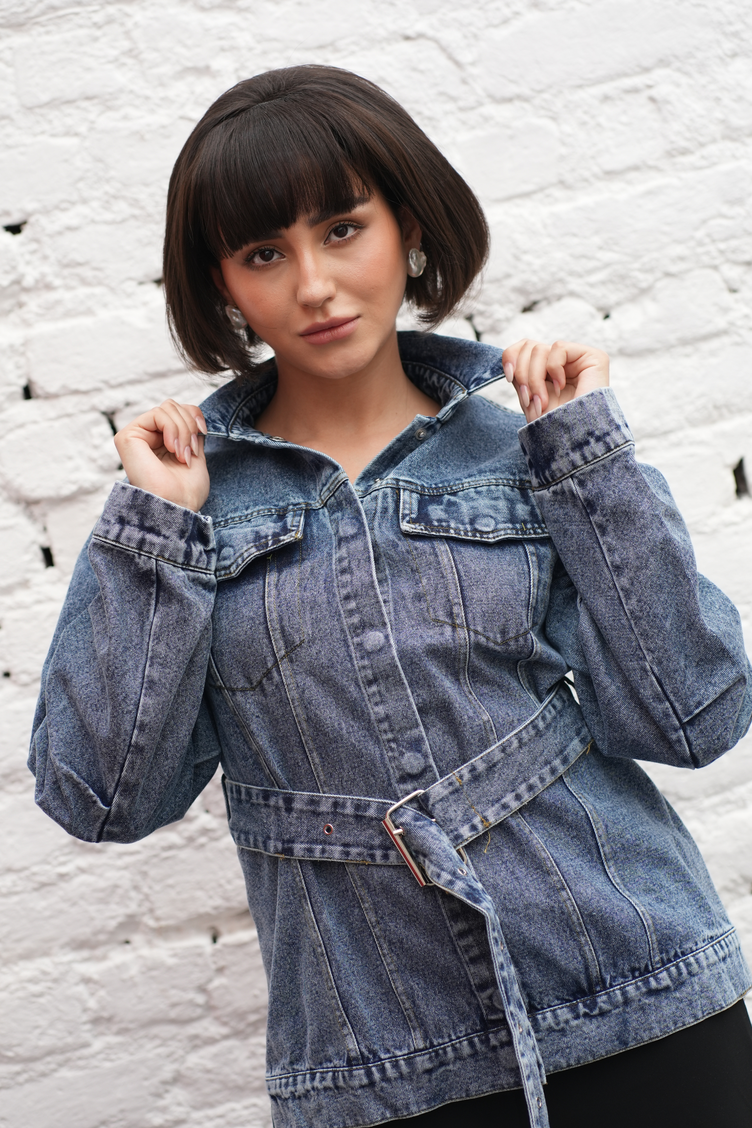 Azure Belted Denim Jacket