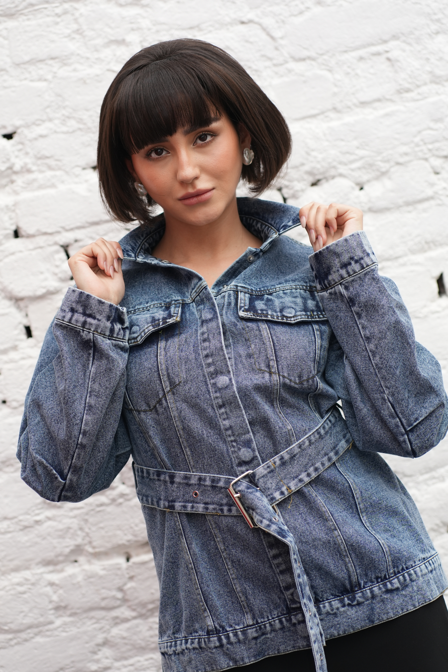 Azure Belted Denim Jacket