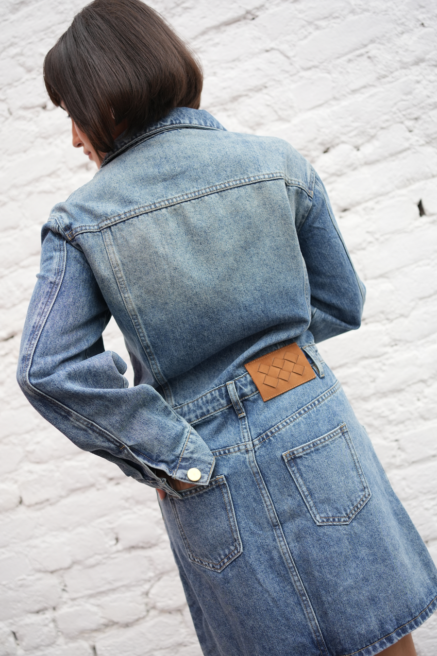 Vintage Gold-Button Denim Dress