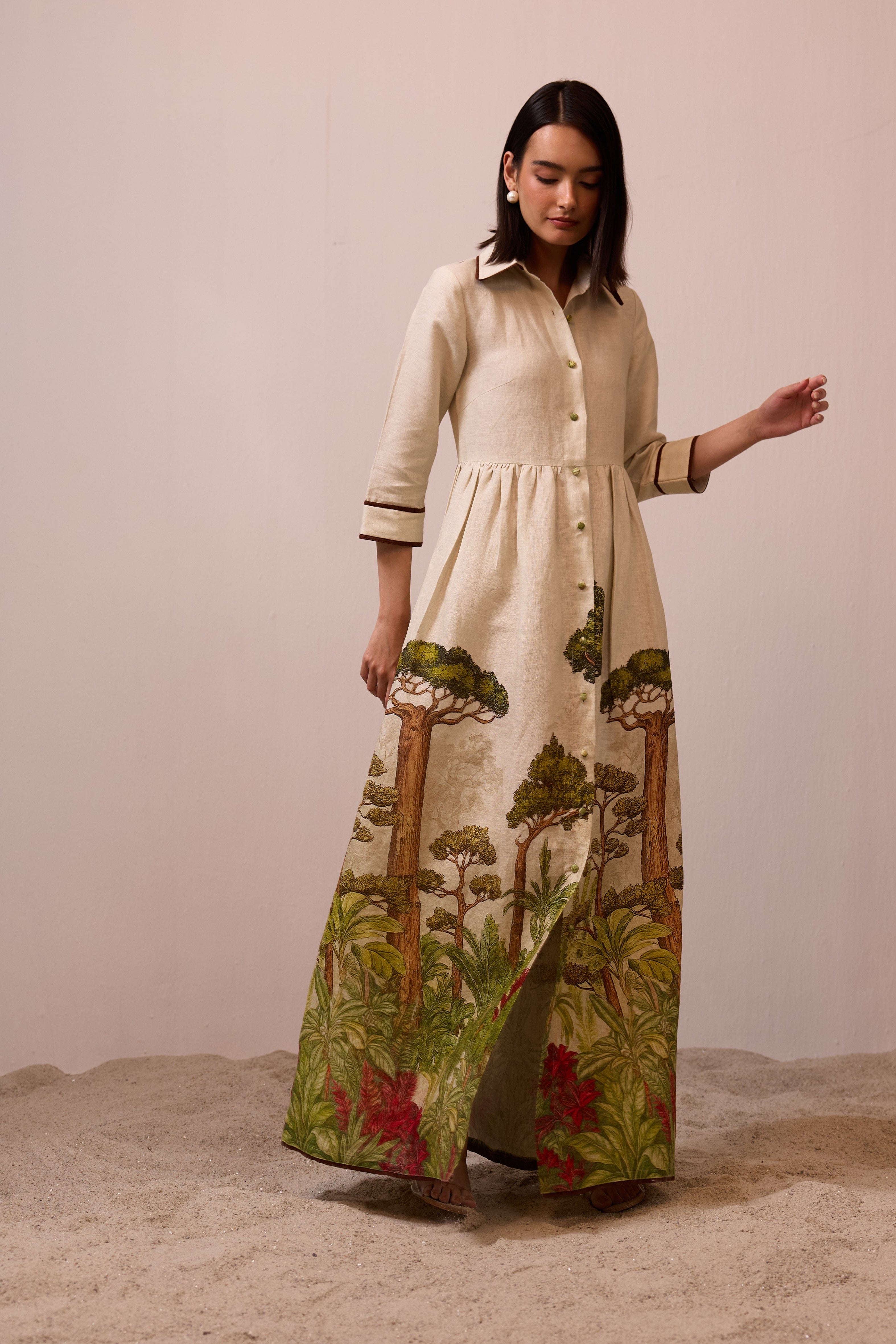 Verdant Linen Shirt Dress