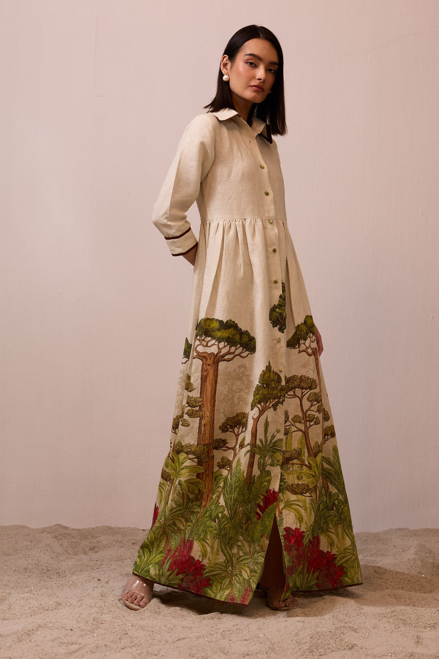 Verdant Linen Shirt Dress