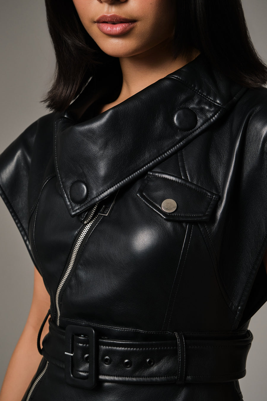 REEYAM FAUX LEATHER STRUCTURED DRESS