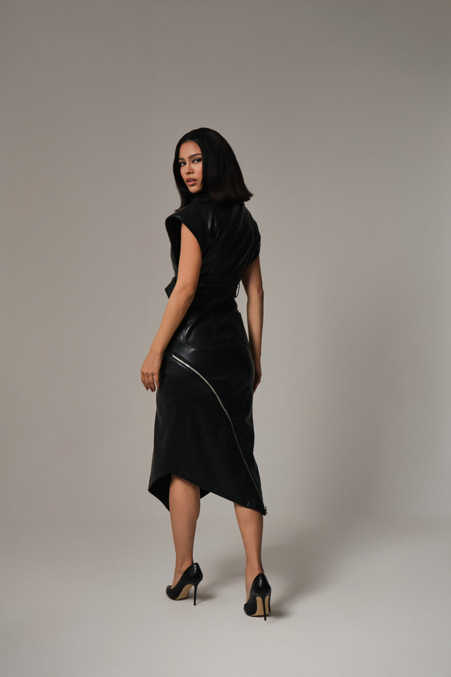 REEYAM FAUX LEATHER STRUCTURED DRESS