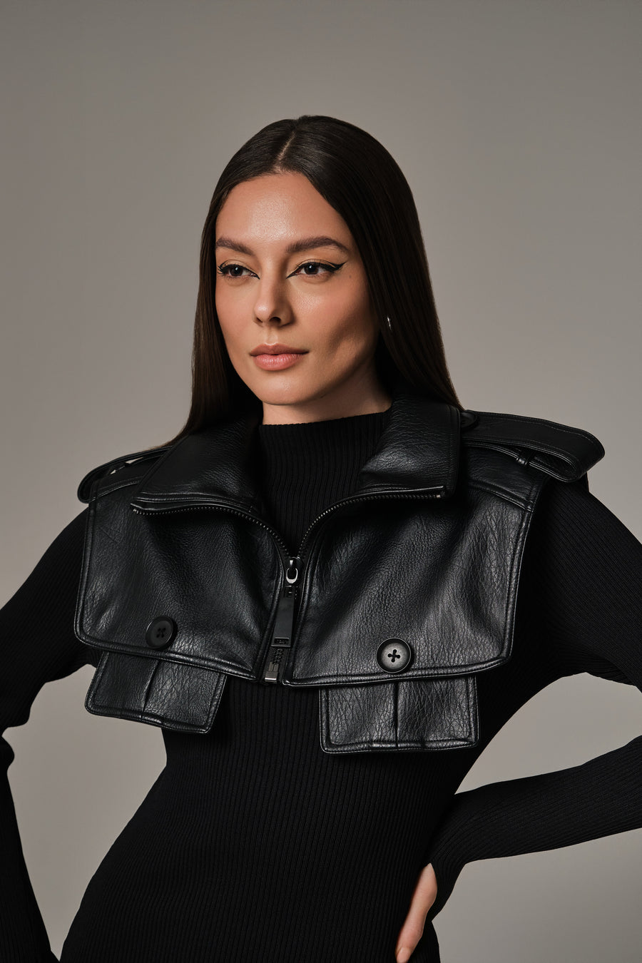 HONORE FAUX LEATHER CAPE