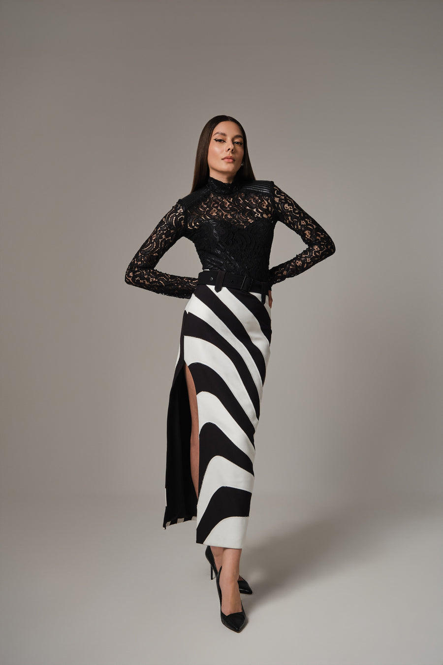 LEANNE B/W PATCHED SKIRT