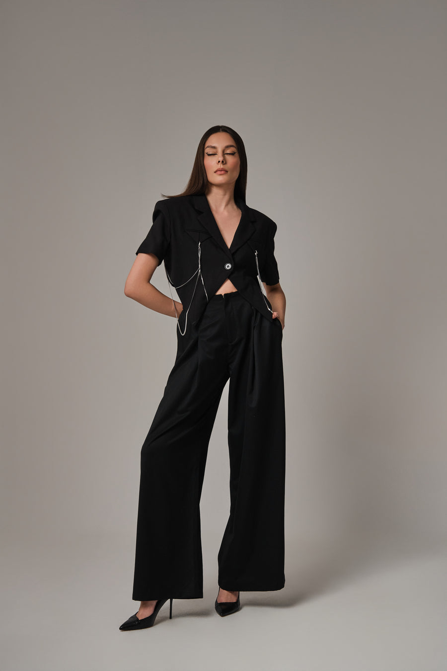 AIDAH CROPPED ASYMMETRIC BLAZER & PANTS