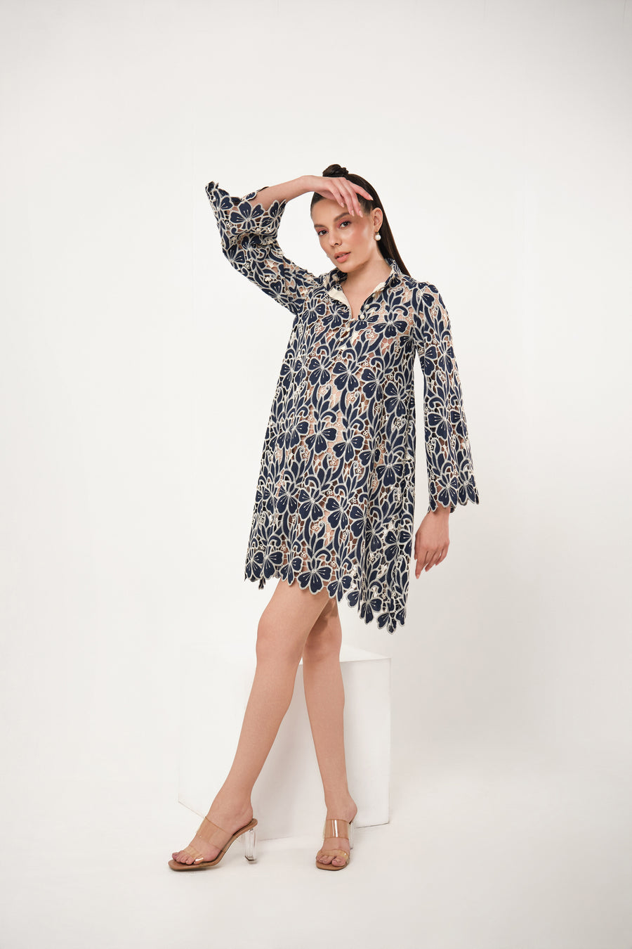 SKY FLORAL CUT BRODERIE LACE DRESS