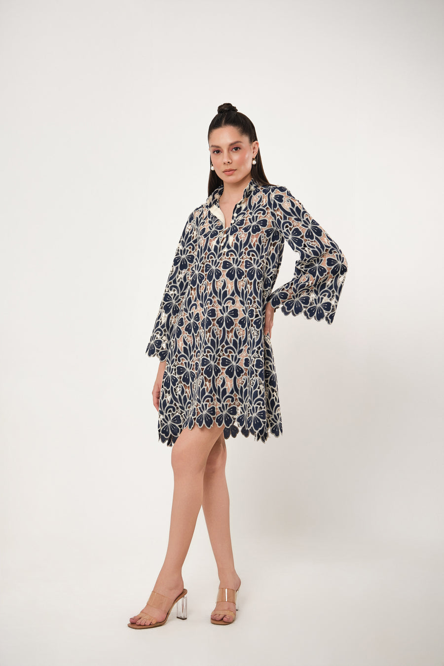 SKY FLORAL CUT BRODERIE LACE DRESS