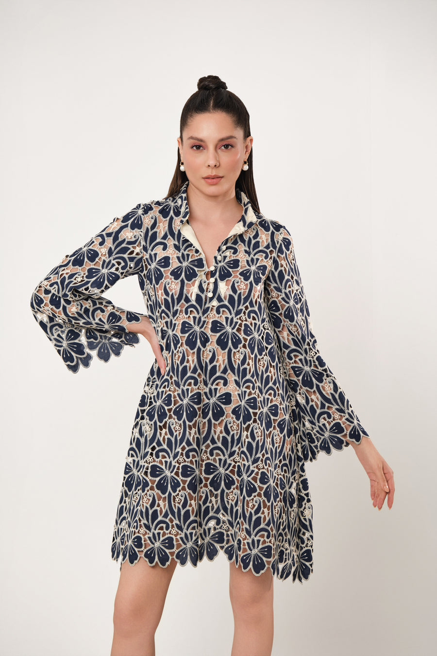 SKY FLORAL CUT BRODERIE LACE DRESS
