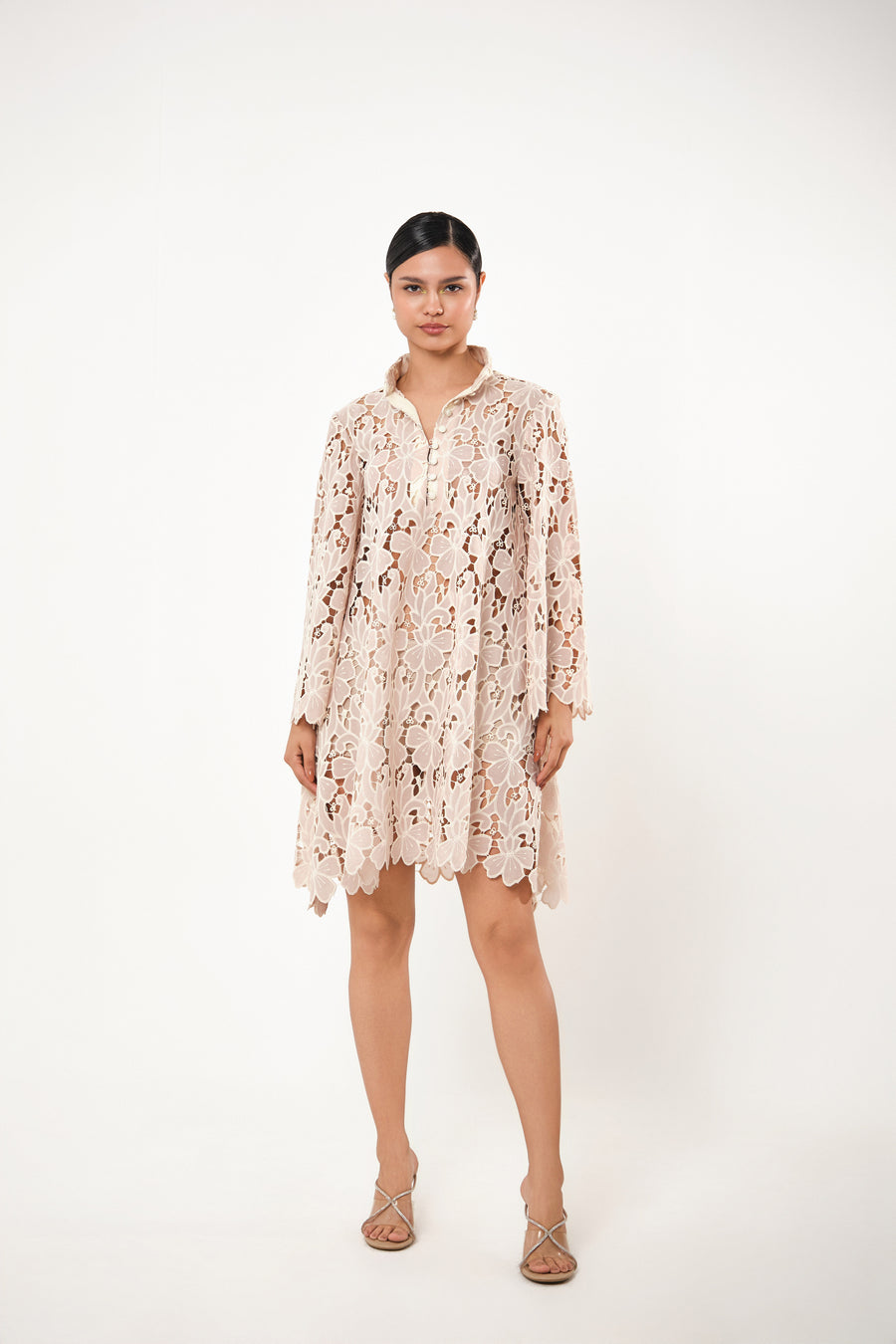 SKY FLORAL CUT BRODERIE LACE DRESS