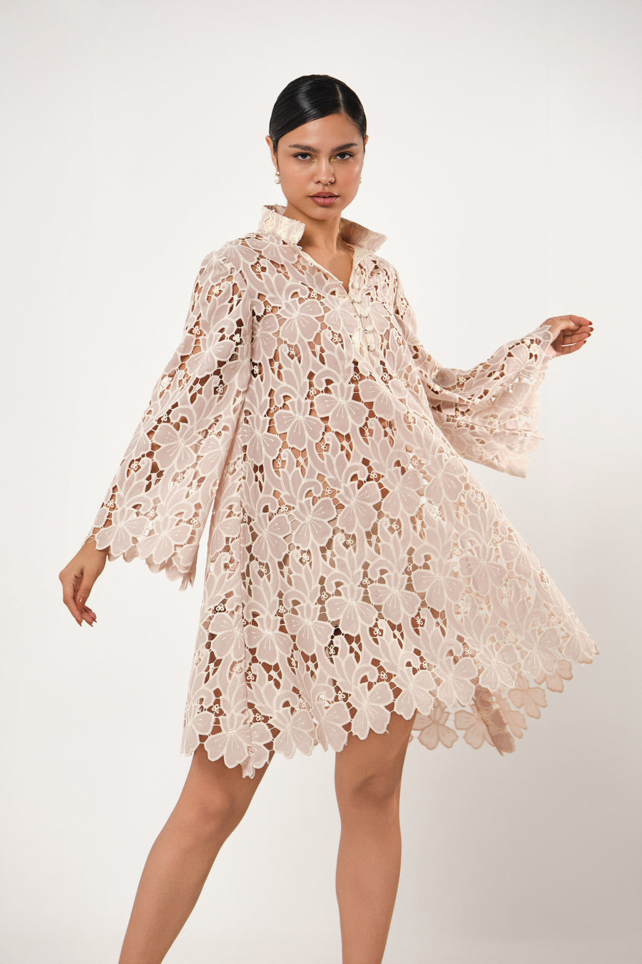 SKY FLORAL CUT BRODERIE LACE DRESS