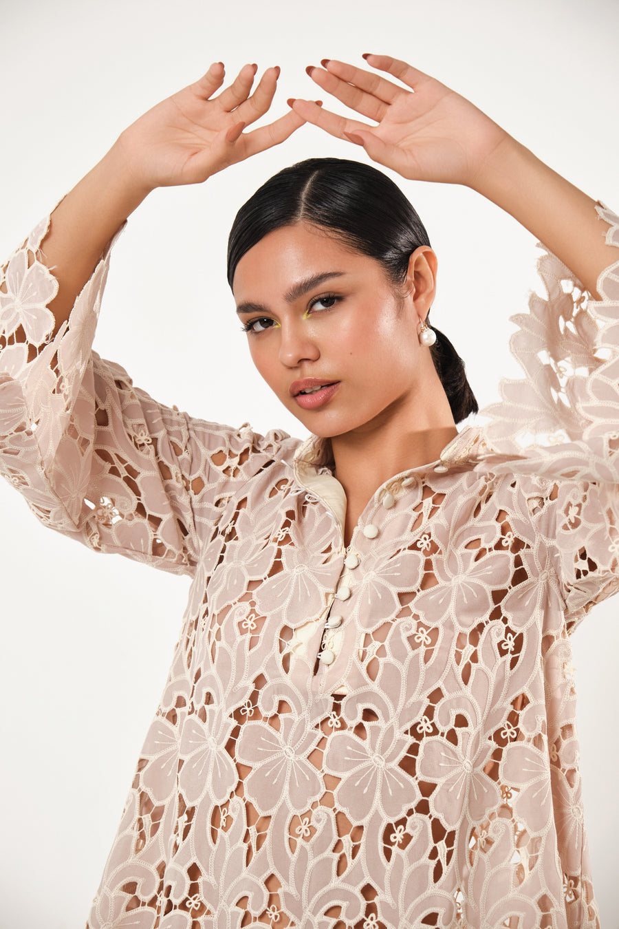 SKY FLORAL CUT BRODERIE LACE DRESS