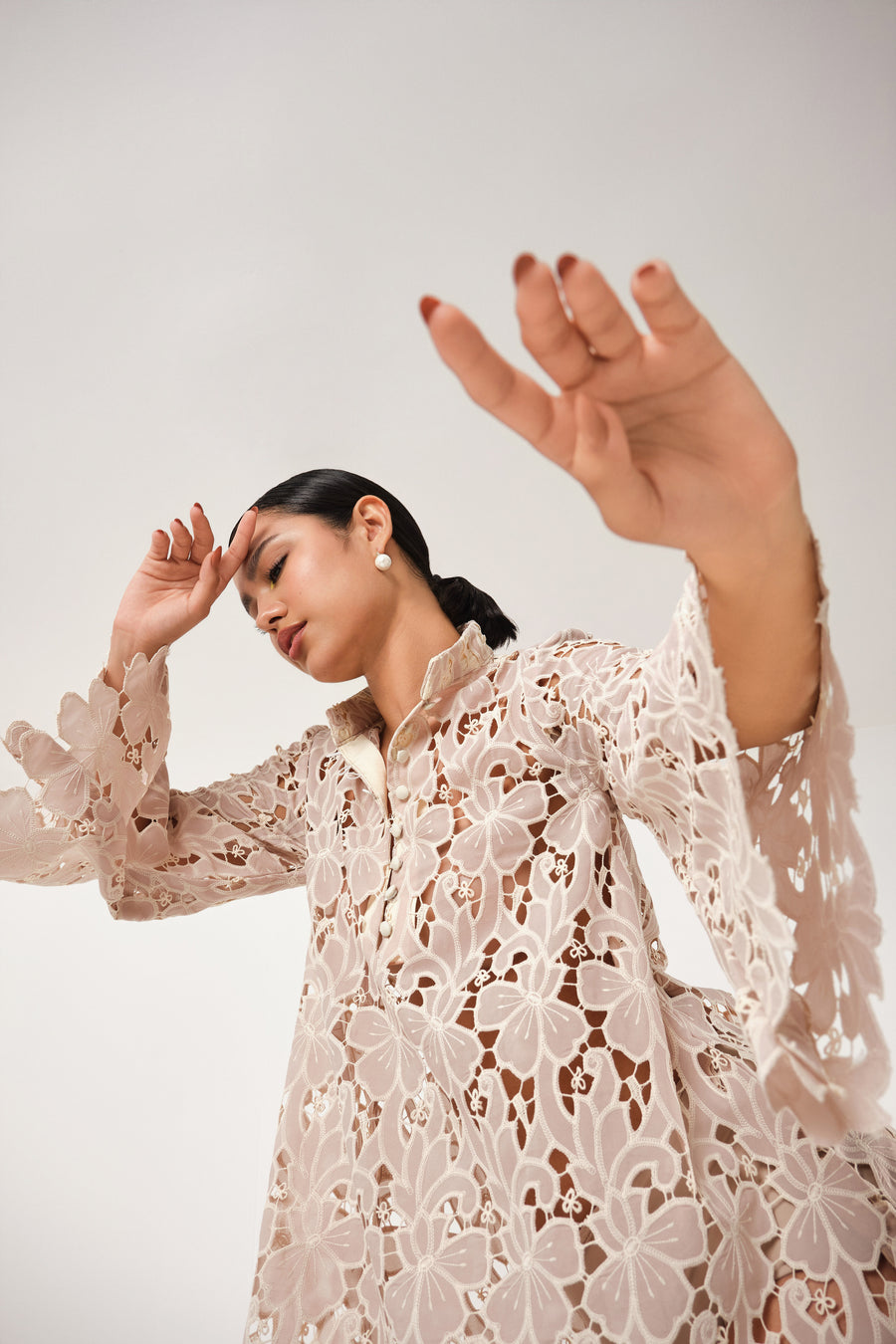 SKY FLORAL CUT BRODERIE LACE DRESS