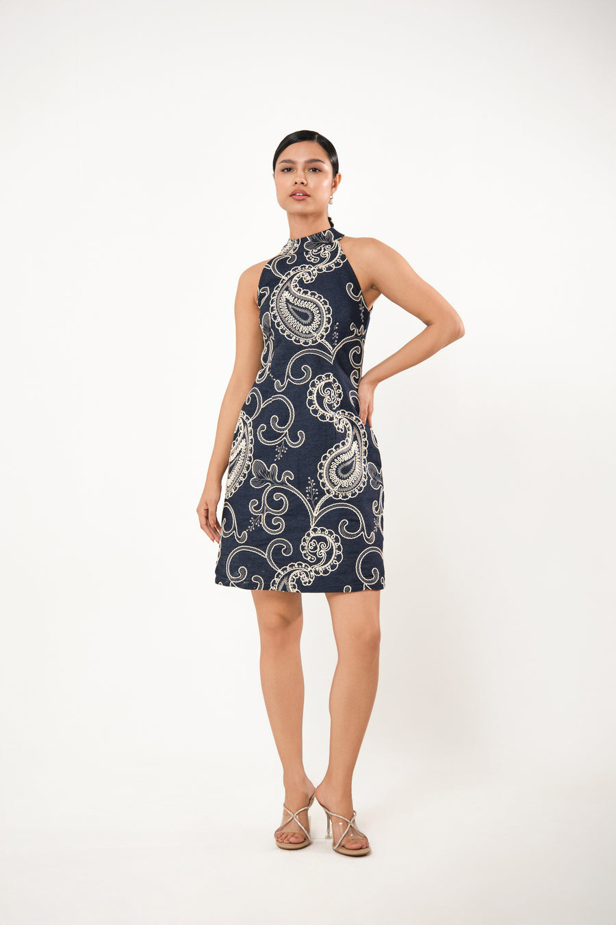 GEM BOTEH EMBROIDERED HALTER DRESS